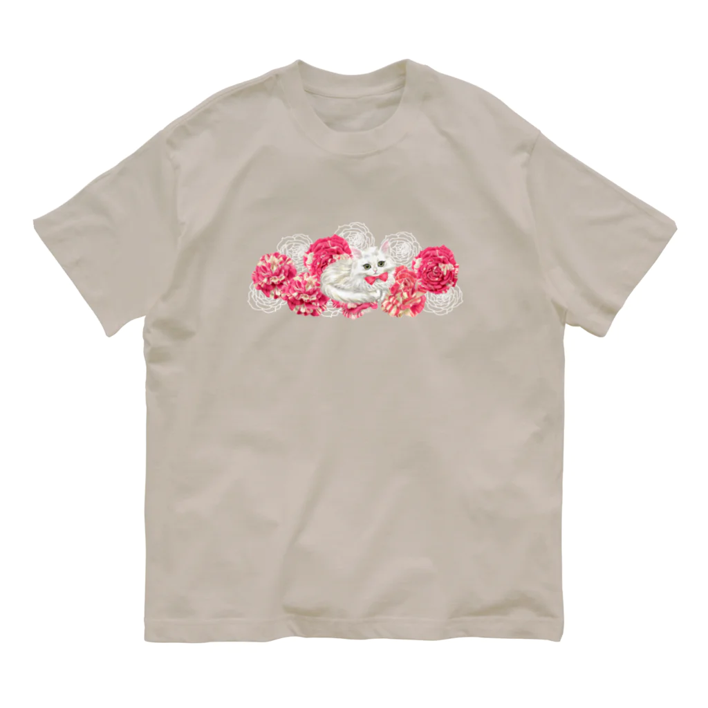 Ａｔｅｌｉｅｒ　Ｈｅｕｒｅｕｘの薔薇とチンチラシルバー オーガニックコットンTシャツ