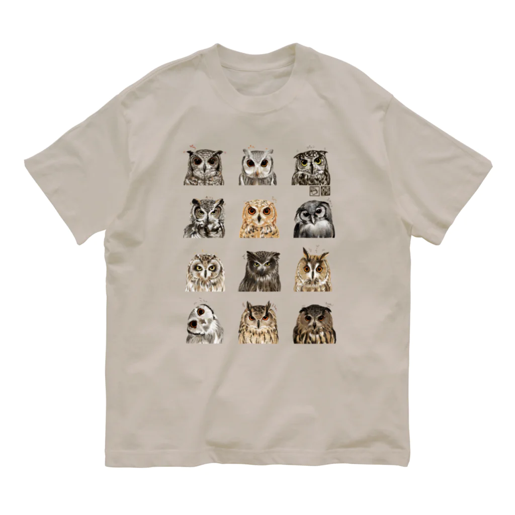 鵄　〜フクロウまみれ〜のミミズクみみずくし オーガニックコットンTシャツ