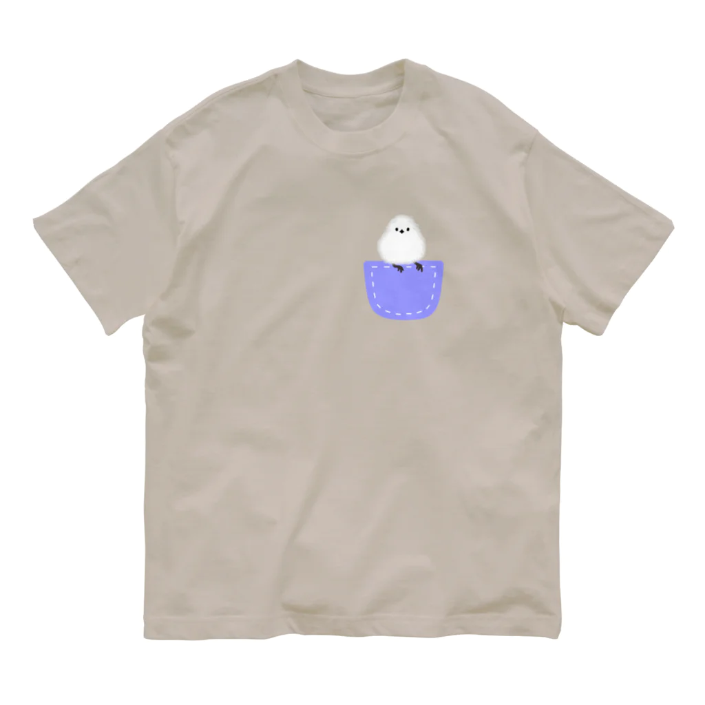 ハナのお店のポケットにシマエナガ オーガニックコットンTシャツ