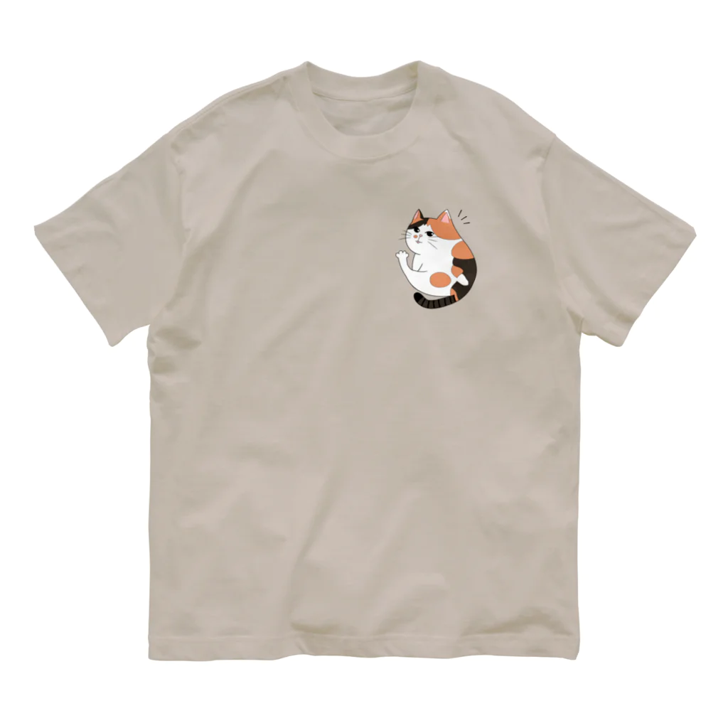 まこーた商店📦の1匹のコミックタッチの三毛ちゃん【カラー】🧡🤍🤎 オーガニックコットンTシャツ