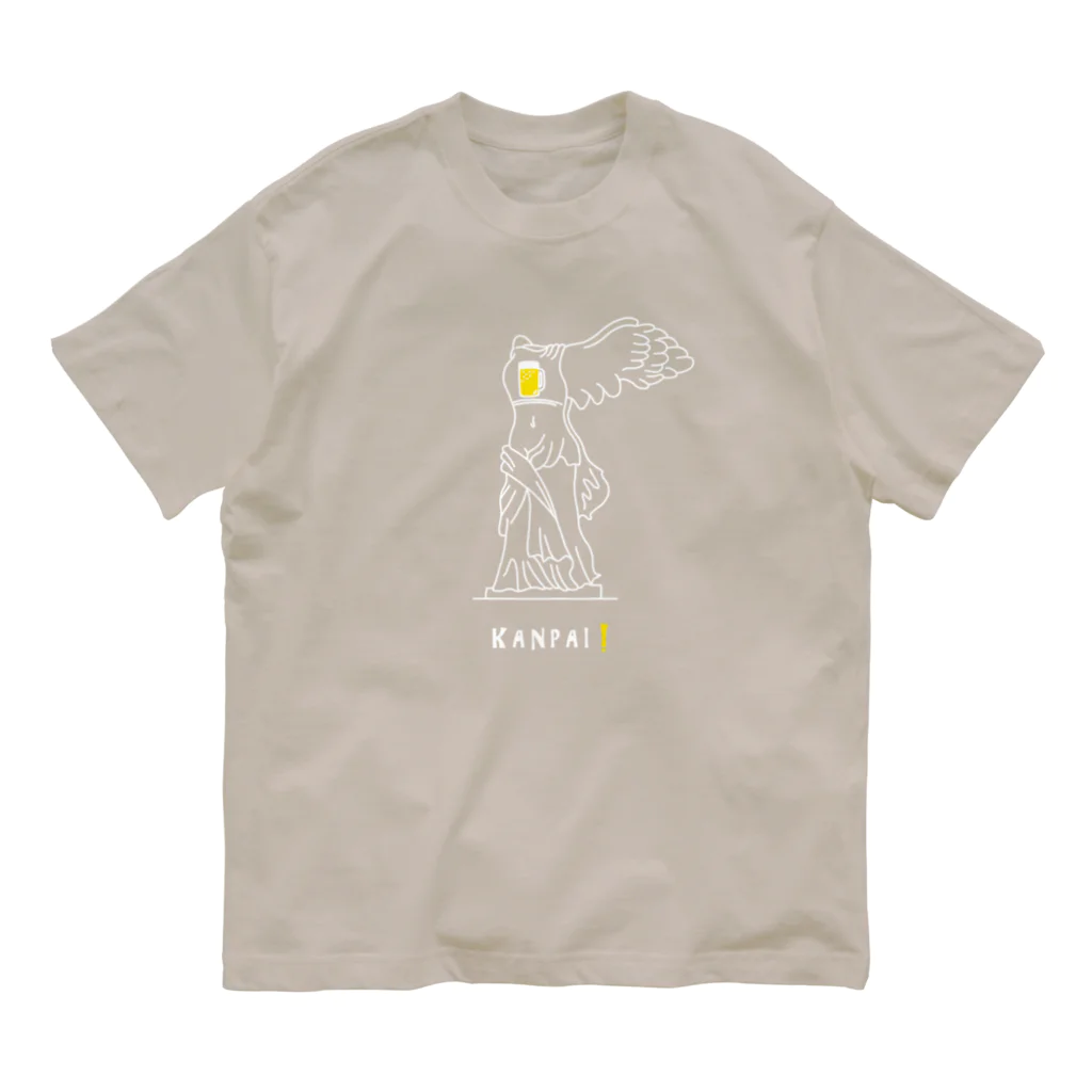 ビールとアート TM-3 Designの彫刻 × BEER（サモトラケのニケ）白線画 Organic Cotton T-Shirt