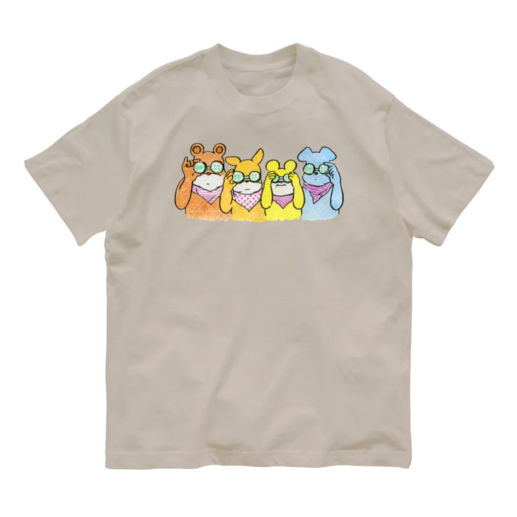 こぐまノートのグッズやさん(ミナックル)のガチャガチャを目にあてるクマたち Organic Cotton T-Shirt