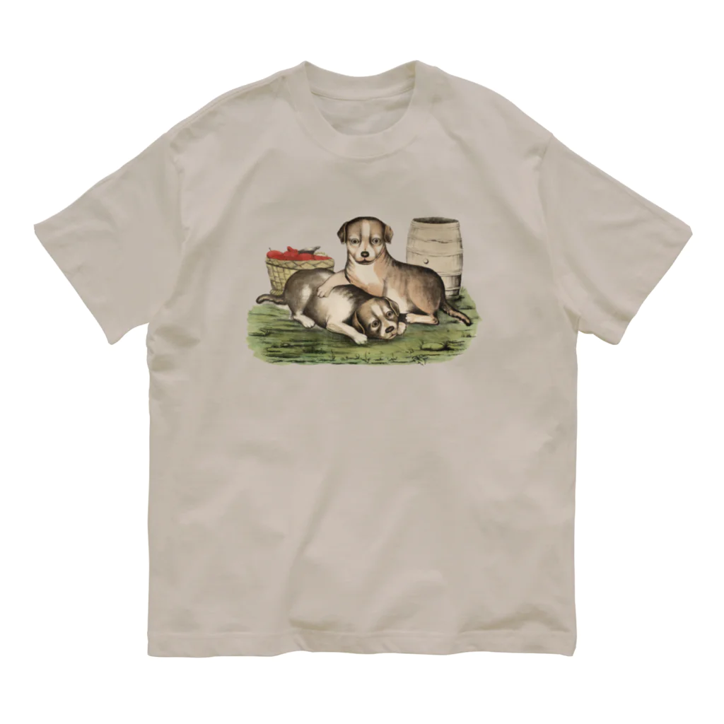 Saza-nami Antique designの２匹の犬 Organic Cotton T-Shirt