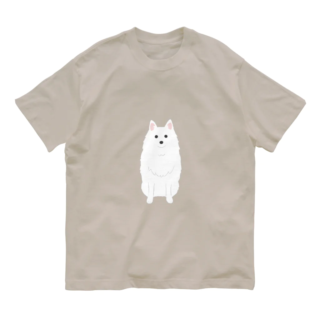 ゆいたっく／犬イラストのスピッツ(おすわり) Organic Cotton T-Shirt