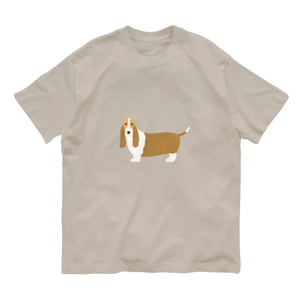 ゆいたっく／犬イラストのバセット・ハウンド オーガニックコットンTシャツ