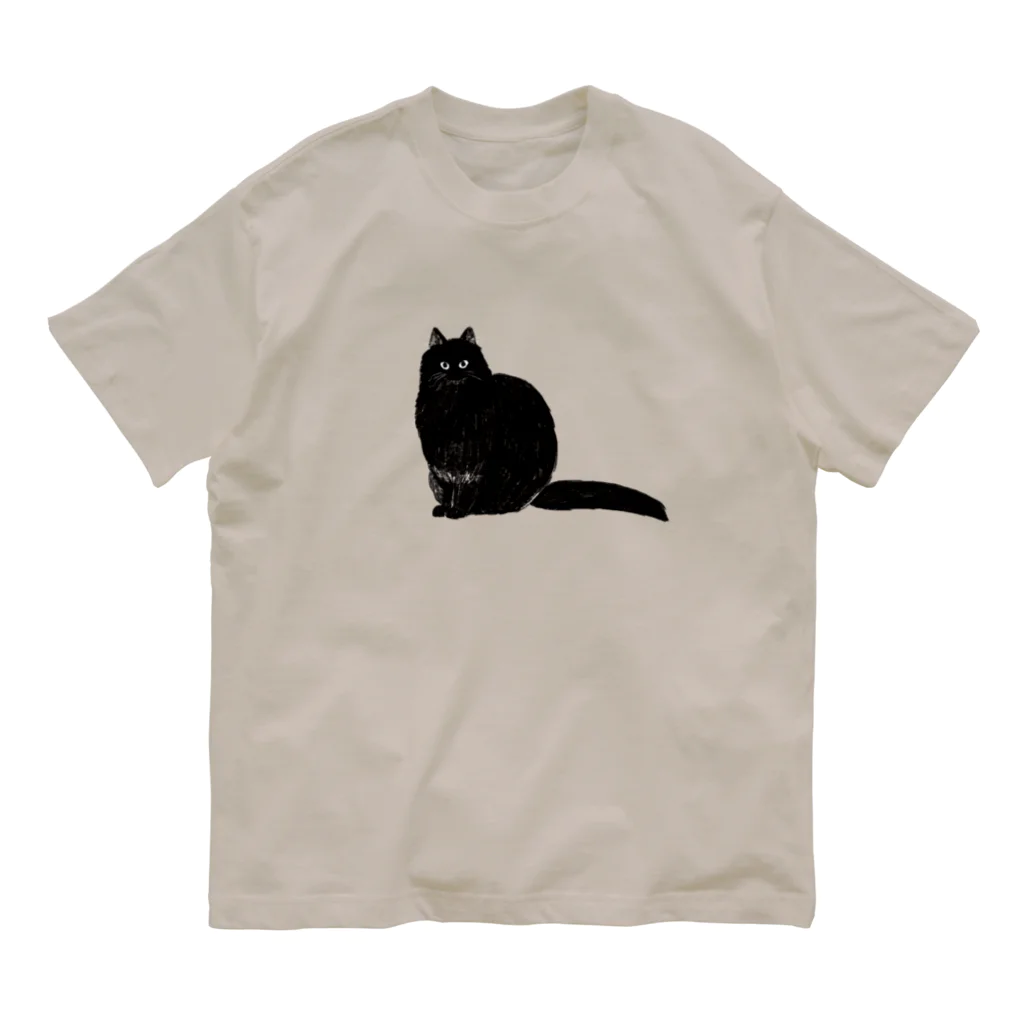 sunokko designの長毛黒猫おこげちゃん Organic Cotton T-Shirt