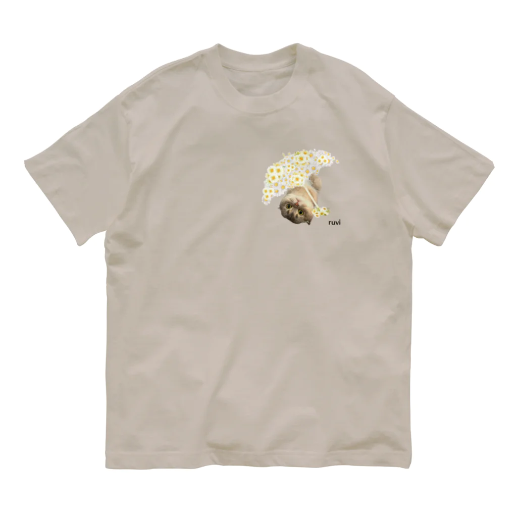 ゆきリンアート【保護猫活動 支援】の花傘ーるびちゃん Organic Cotton T-Shirt
