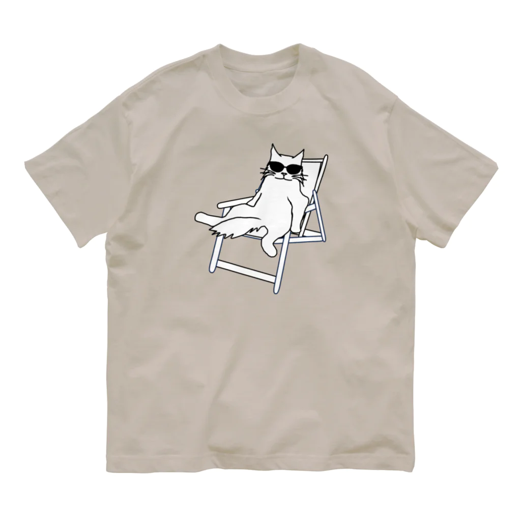 V Voca.のデッキチェアに座る猫 A オーガニックコットンTシャツ