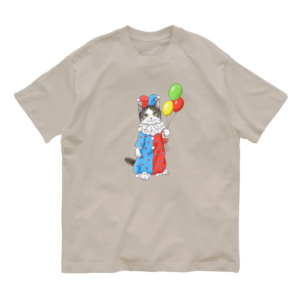 Ａｔｅｌｉｅｒ　Ｈｅｕｒｅｕｘのサーカスにゃんこ　風船ピエロ オーガニックコットンTシャツ