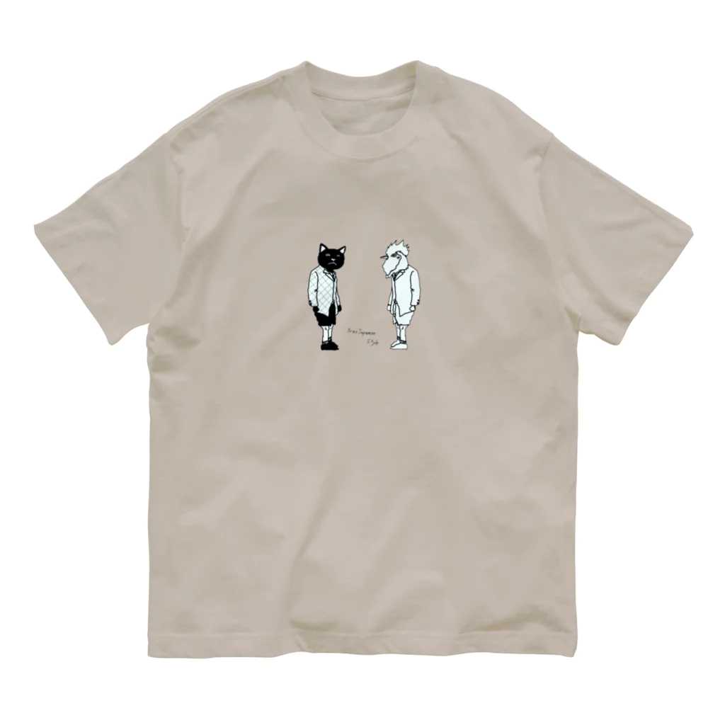 NEOJAPANESESTYLE                               のB_Lack_Cat&Mr.CHICKENHEART Organic Cotton T-Shirt