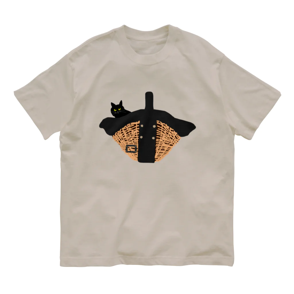 小鳥と映画館のカゴバッグと黒猫 Organic Cotton T-Shirt