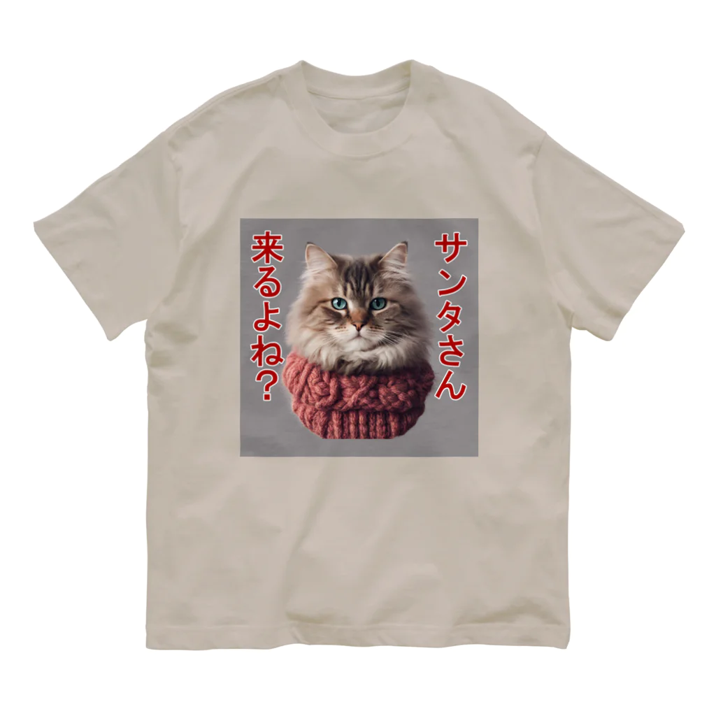 てくのちゃんのサンタを信じてる猫 オーガニックコットンTシャツ