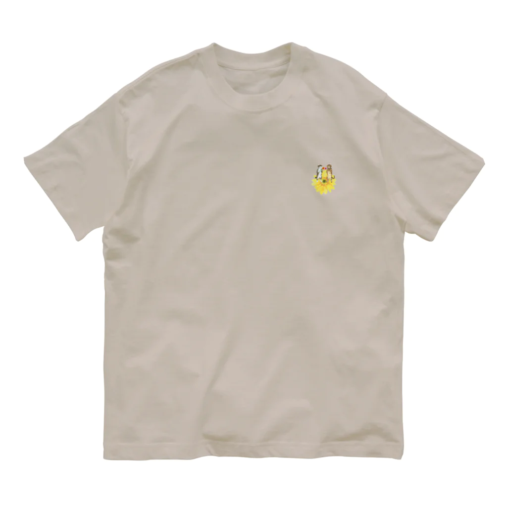 猫が好きすぎる絵描き　キジシマ ミキの姉妹猫さんたちガーベラに乗る Organic Cotton T-Shirt