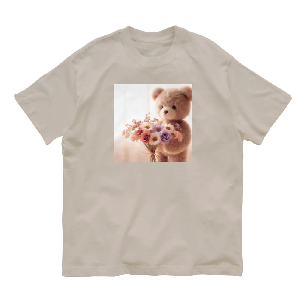 星パンダショップのはなとくま　～flower and bear～ オーガニックコットンTシャツ