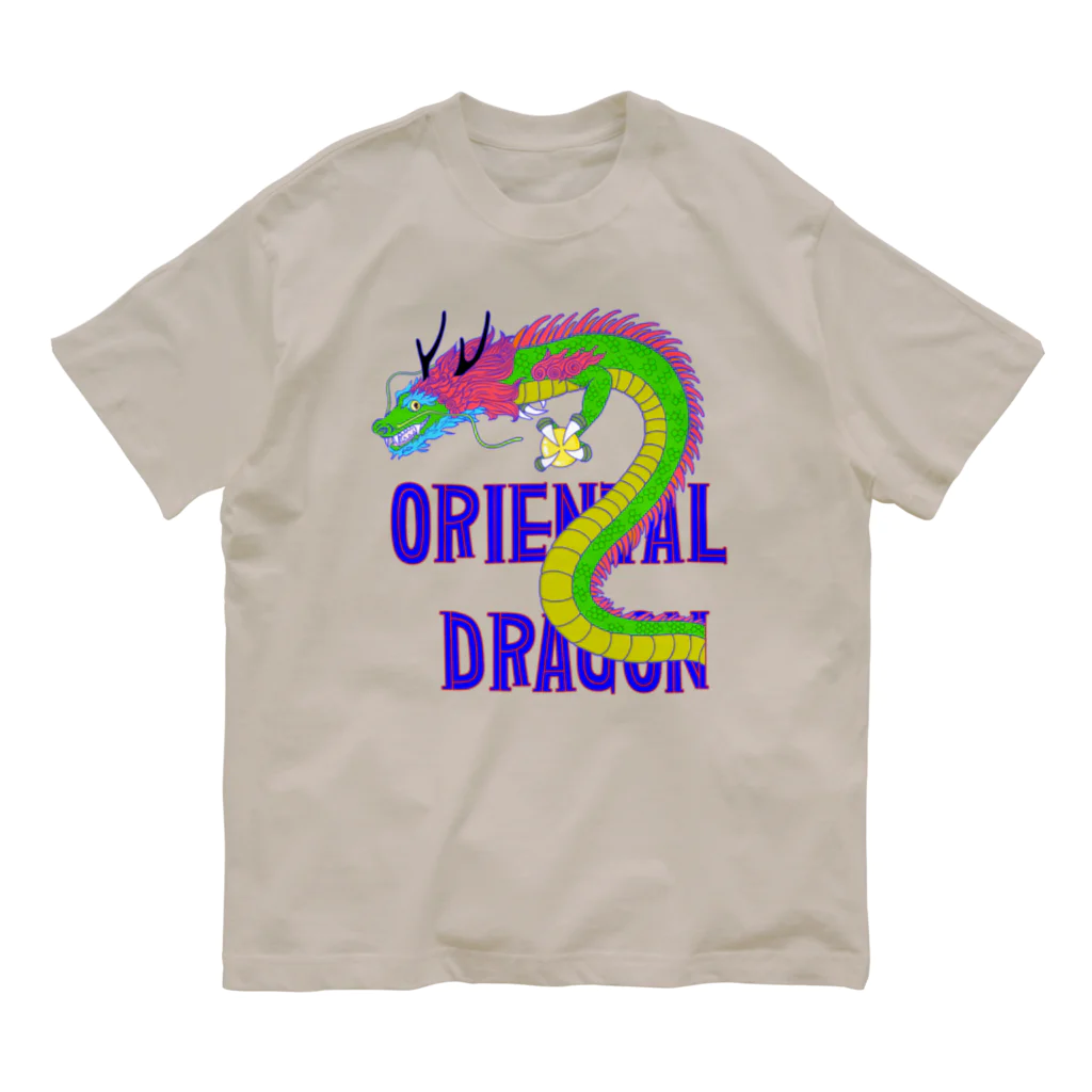 LalaHangeulのORIENTAL DRAGON（龍）英字バージョン オーガニックコットンTシャツ