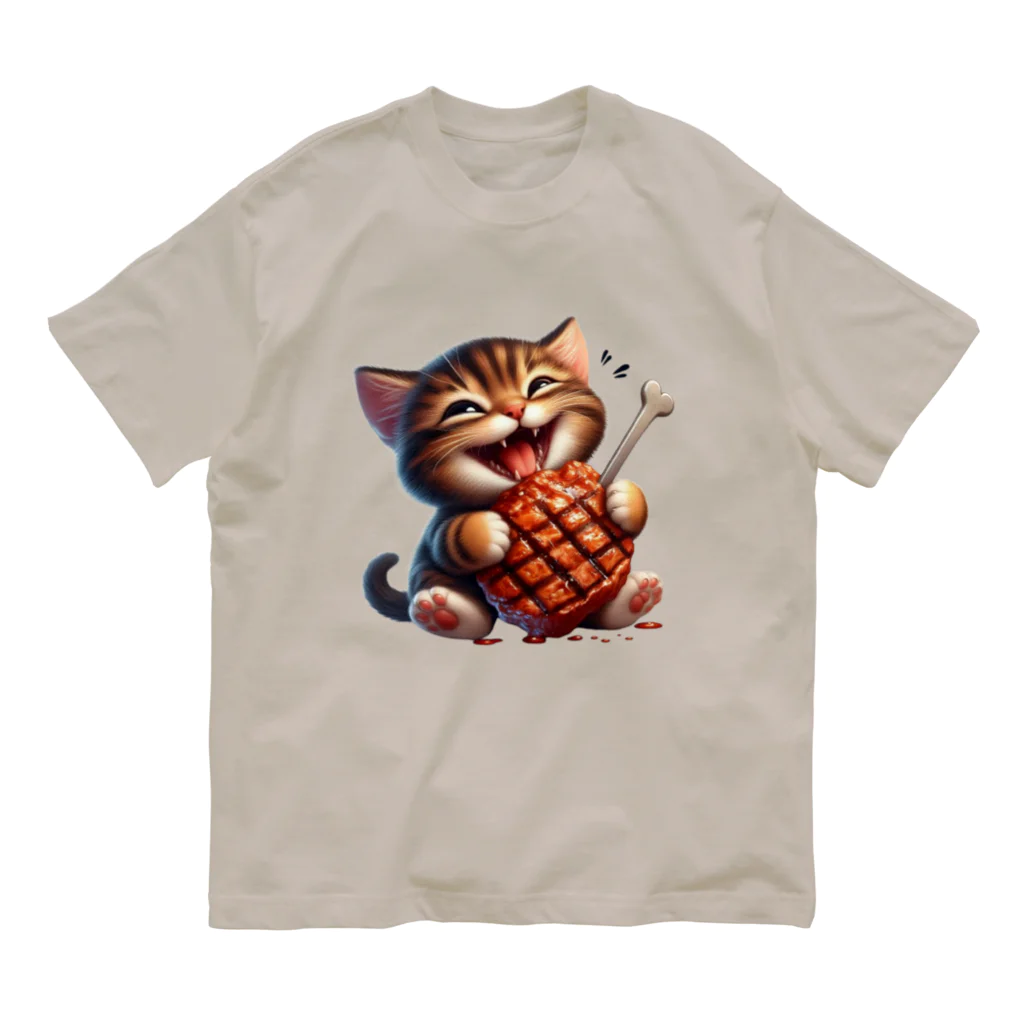 Gu--mimiの*Gu~mimi*肉好きにゃんこ オーガニックコットンTシャツ