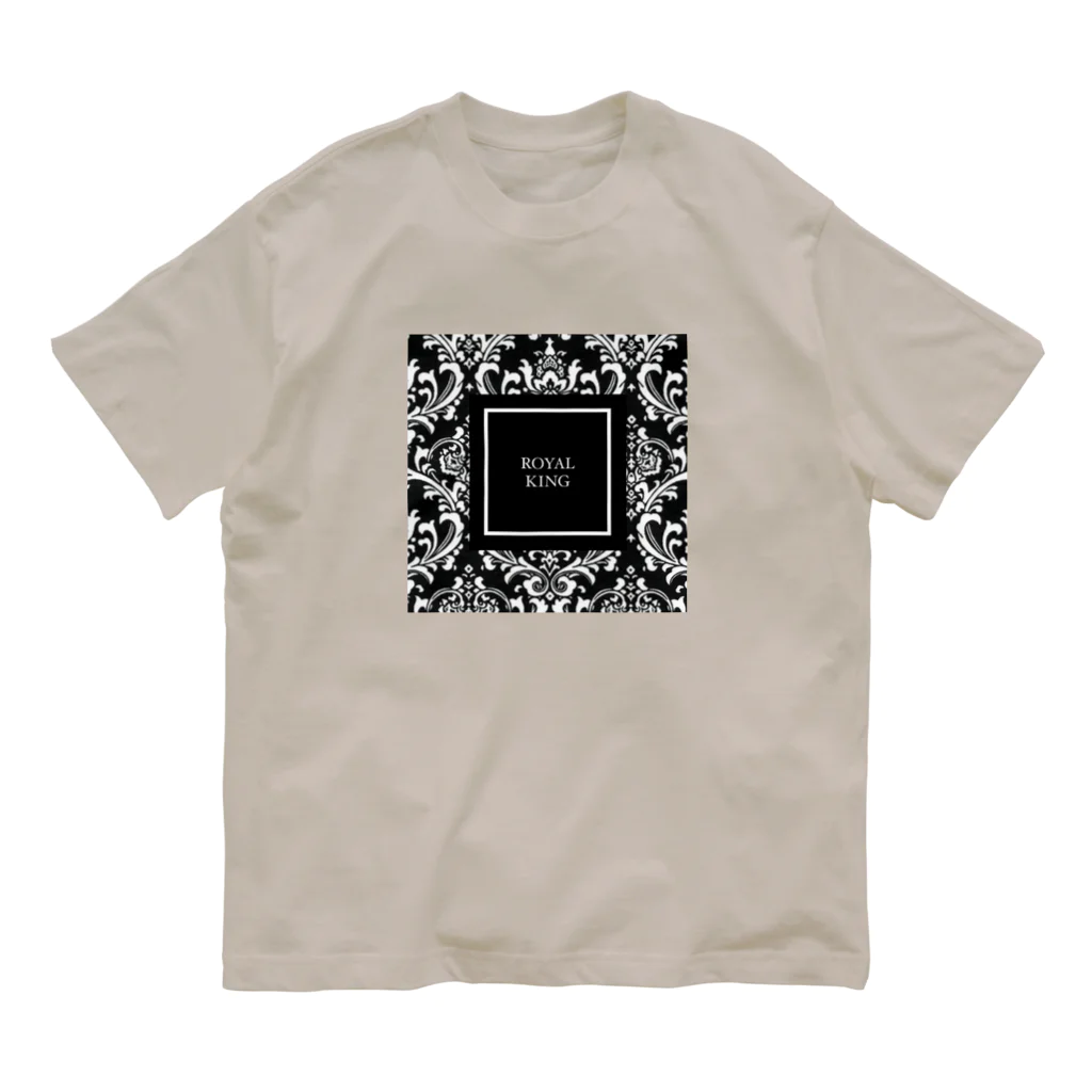 ROYAL PrincessのROYAL KINGダマスク柄BLACK オーガニックコットンTシャツ