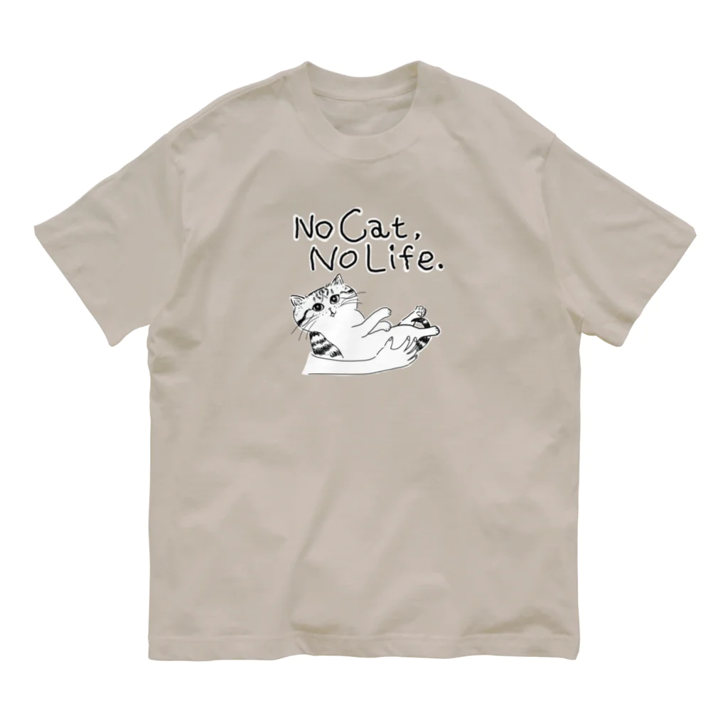 TomoshibiのNo Cat, No Life.  抱っこ猫 オーガニックコットンTシャツ