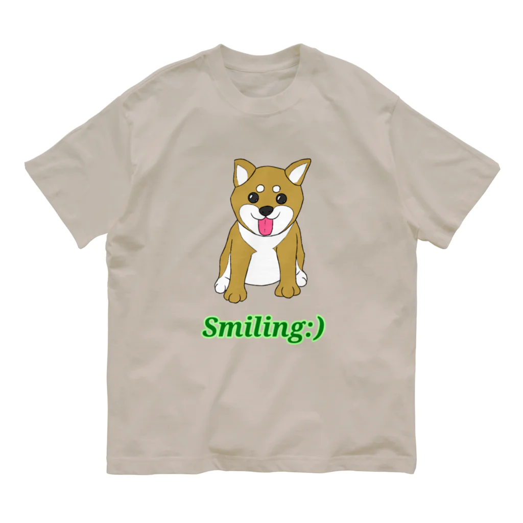 Lily bird（リリーバード）のにこにこ柴犬 英語ロゴ入り Organic Cotton T-Shirt