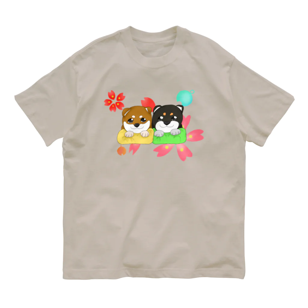 Lily bird（リリーバード）の柴犬ベビーず 和柄背景① オーガニックコットンTシャツ