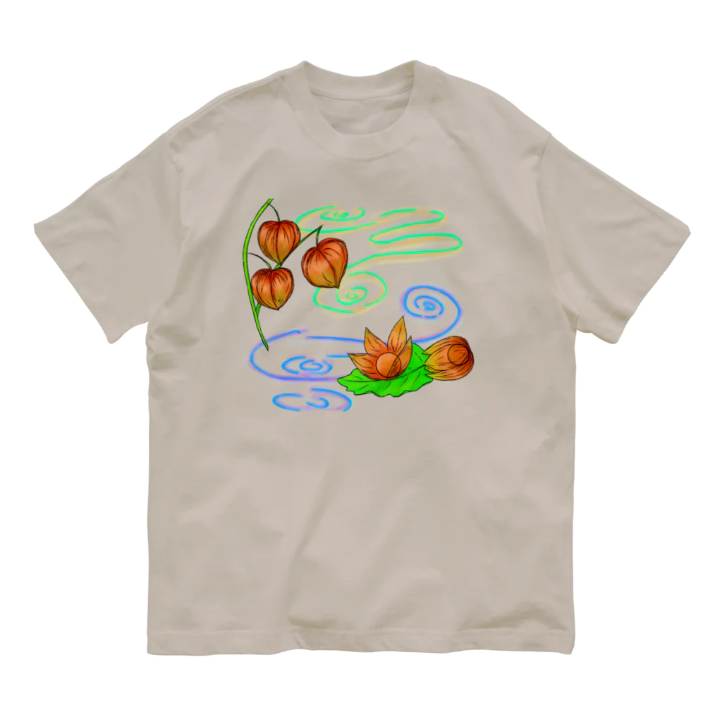 Lily bird（リリーバード）の枝つきホオズキ 水紋（和柄）その2 オーガニックコットンTシャツ