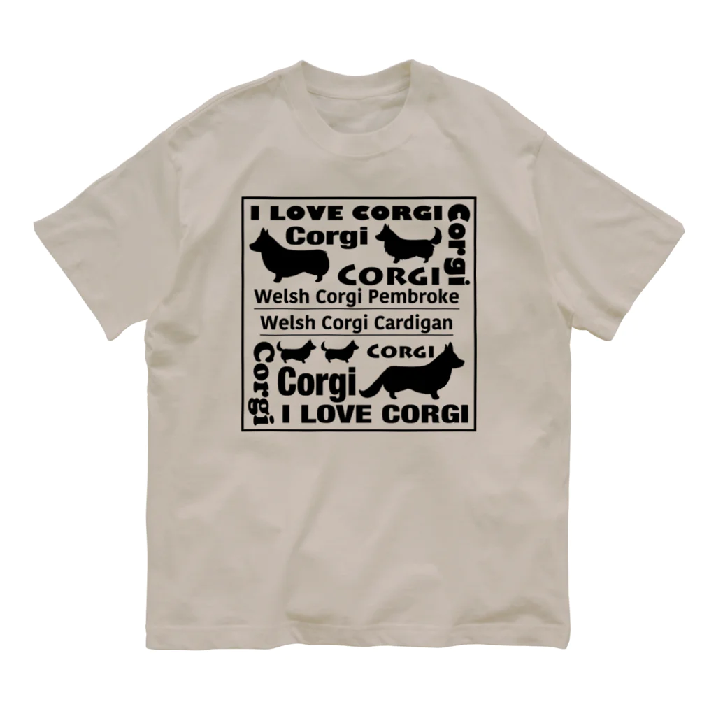 5corgisのI LOVE CORGI  オーガニックコットンTシャツ