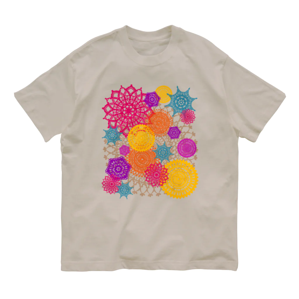 sandy-mのレースのお花畑 トロピカルカラー オーガニックコットンTシャツ