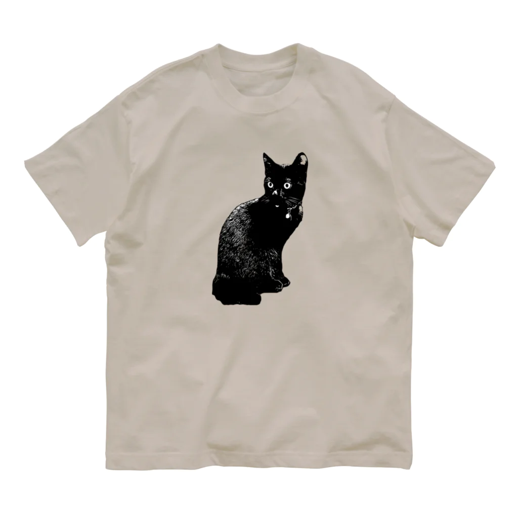 クロミケハチワレの黒猫スタンプ オーガニックコットンTシャツ