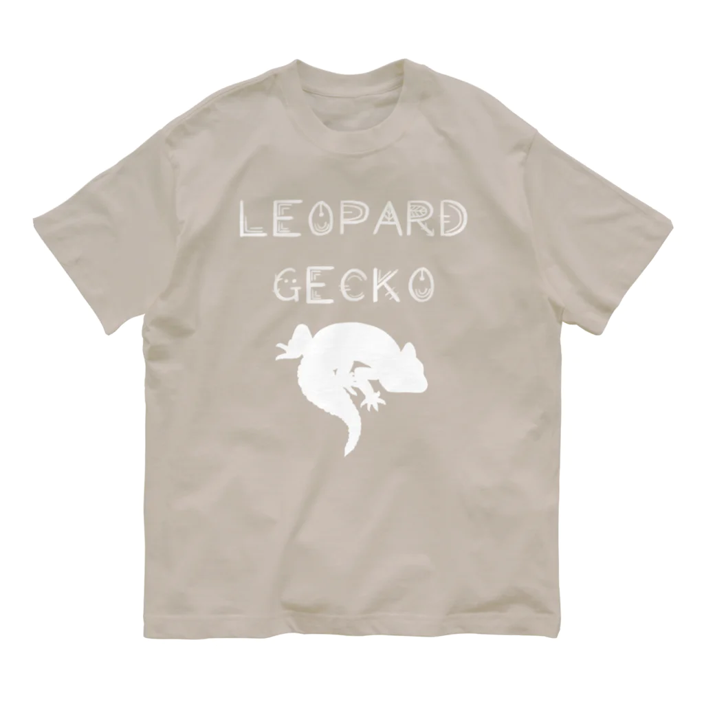 LunE Reptilのレオパードゲッコー白 オーガニックコットンTシャツ