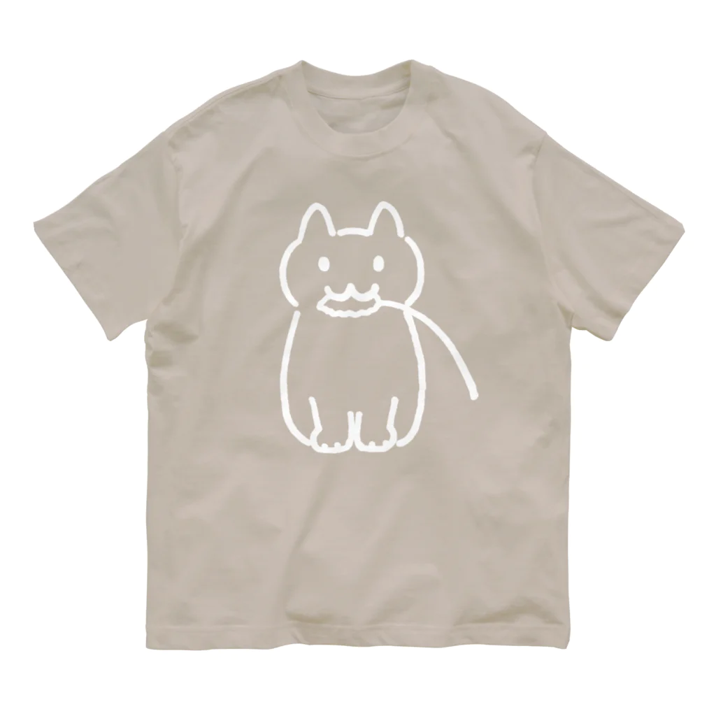 ネコトシアワセのねこじゃらしとネコ　シンプルTシャツ （白プリント） オーガニックコットンTシャツ