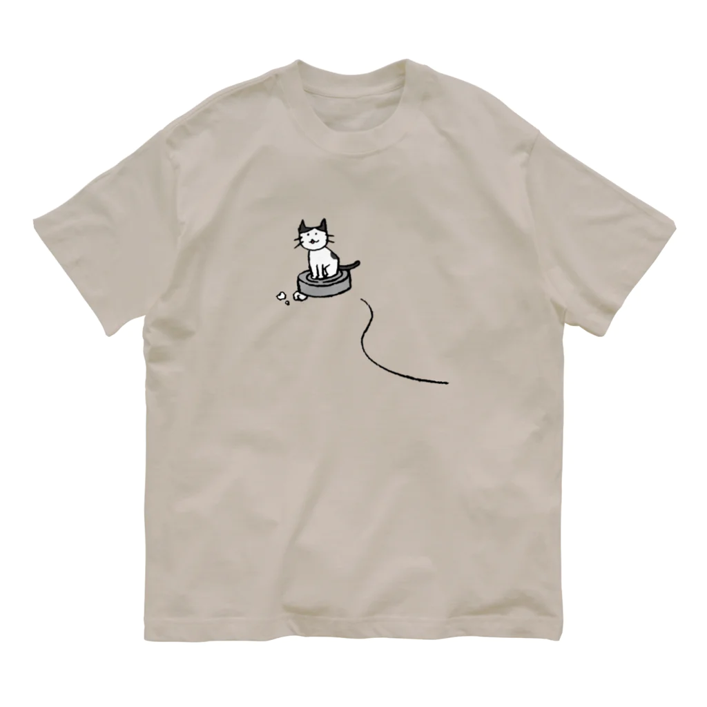 かいわれちゃんのルンバに乗るネコさま オーガニックコットンTシャツ