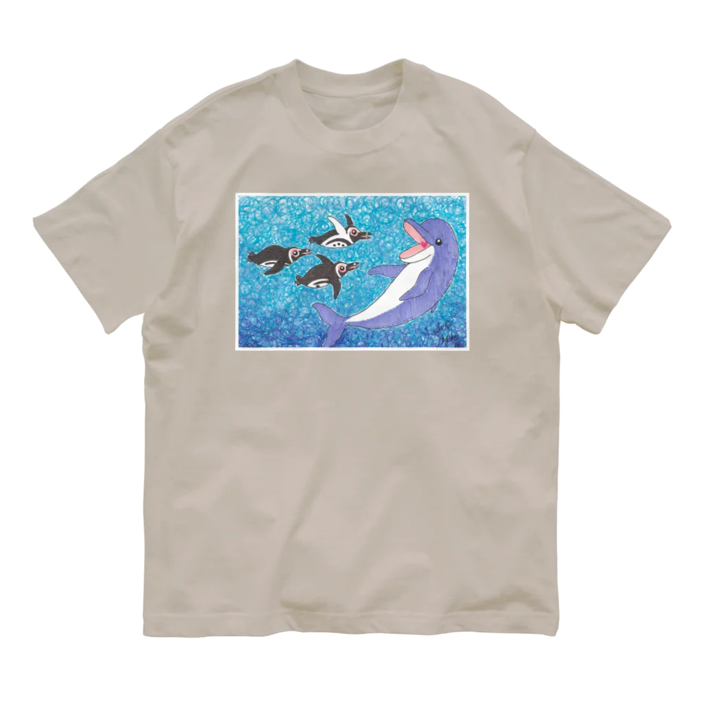 penguininkoのペンギンさんたち、イルカさんと出会う Organic Cotton T-Shirt