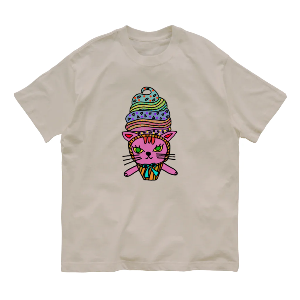 CREAMY YODAのソフトクリームピンクネコ Organic Cotton T-Shirt