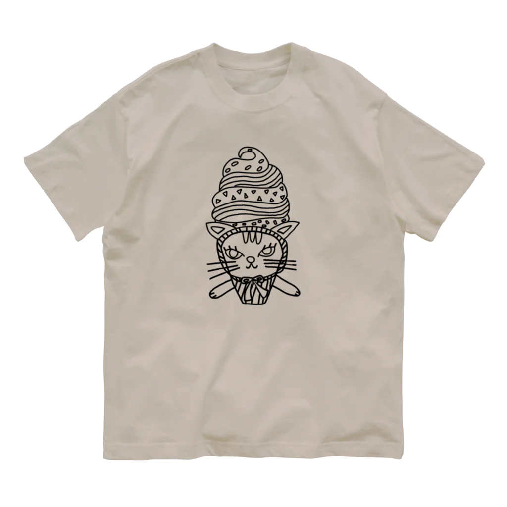 CREAMY YODAのソフトクリームモノクロネコ オーガニックコットンTシャツ