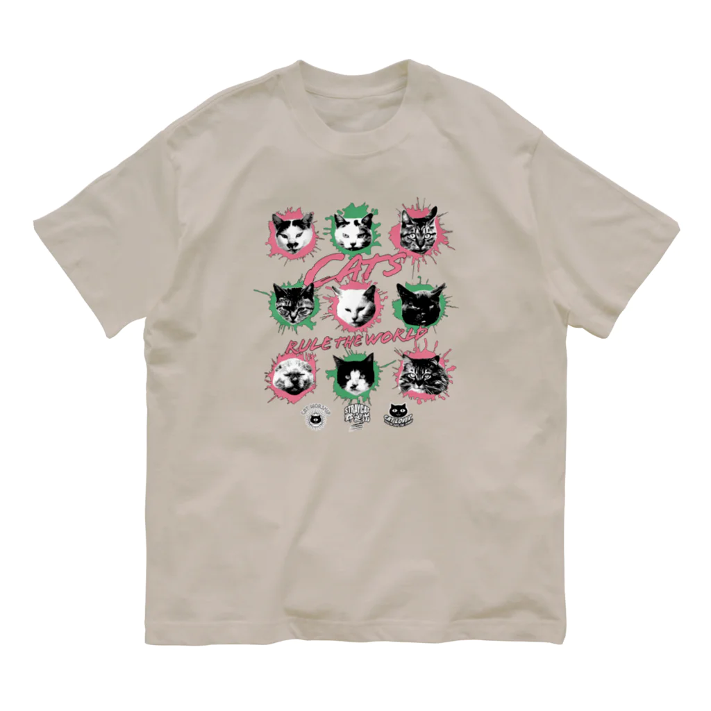 LONESOME TYPE ススの猫が世界を支配する9FACES（桃） Organic Cotton T-Shirt