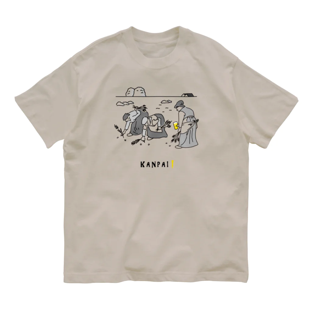 ビールとアート TM-3 Designの名画 × BEER（落穂拾い）黒線画 オーガニックコットンTシャツ