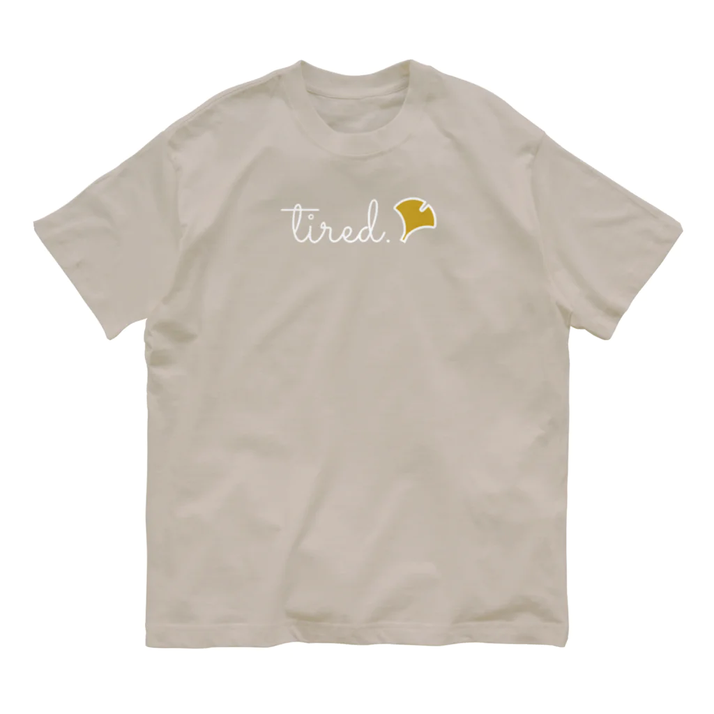 tired.の【オータム】ロゴBホワイト Organic Cotton T-Shirt