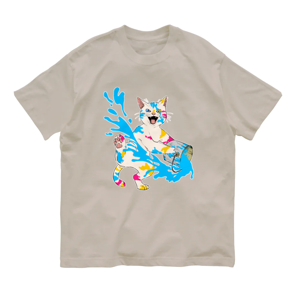 あふぐろ屋のペンキ猫（両面） オーガニックコットンTシャツ