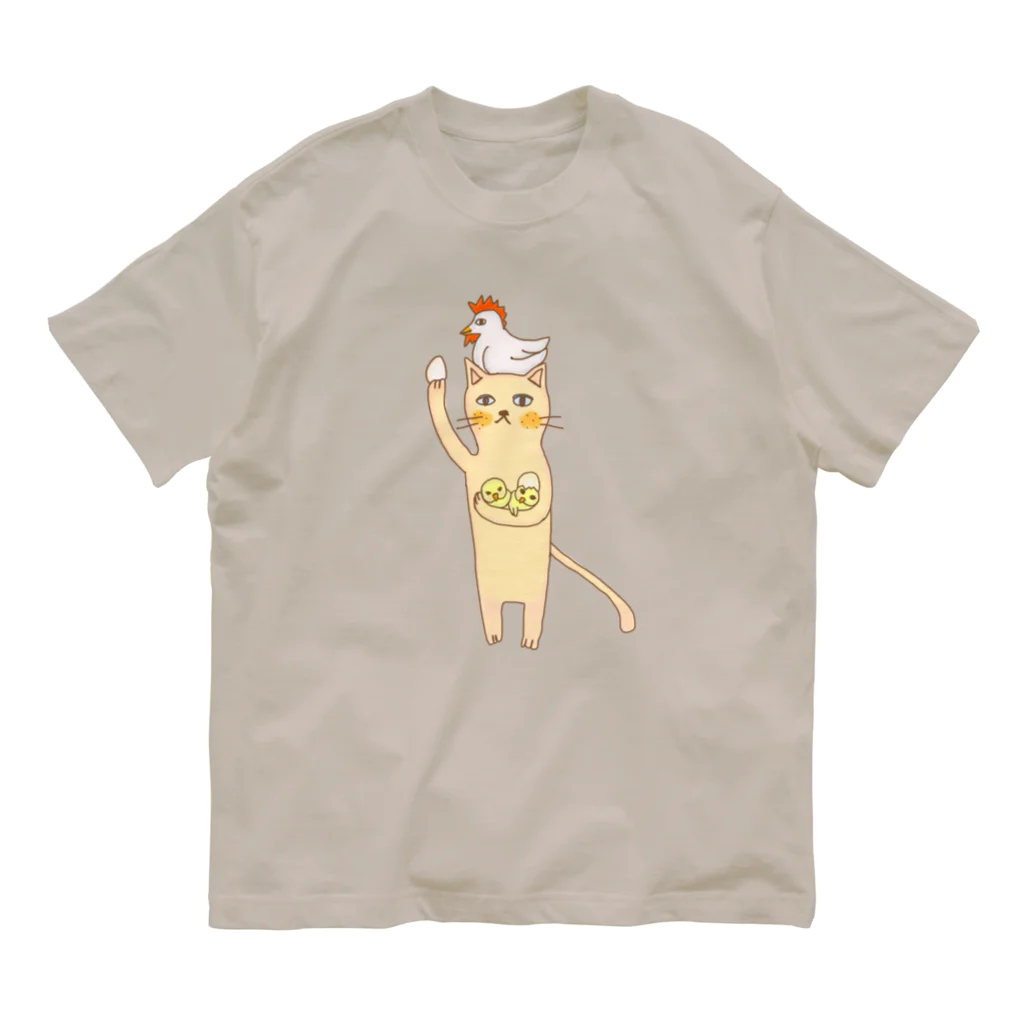 福モウフの世話をするネコ オーガニックコットンTシャツ