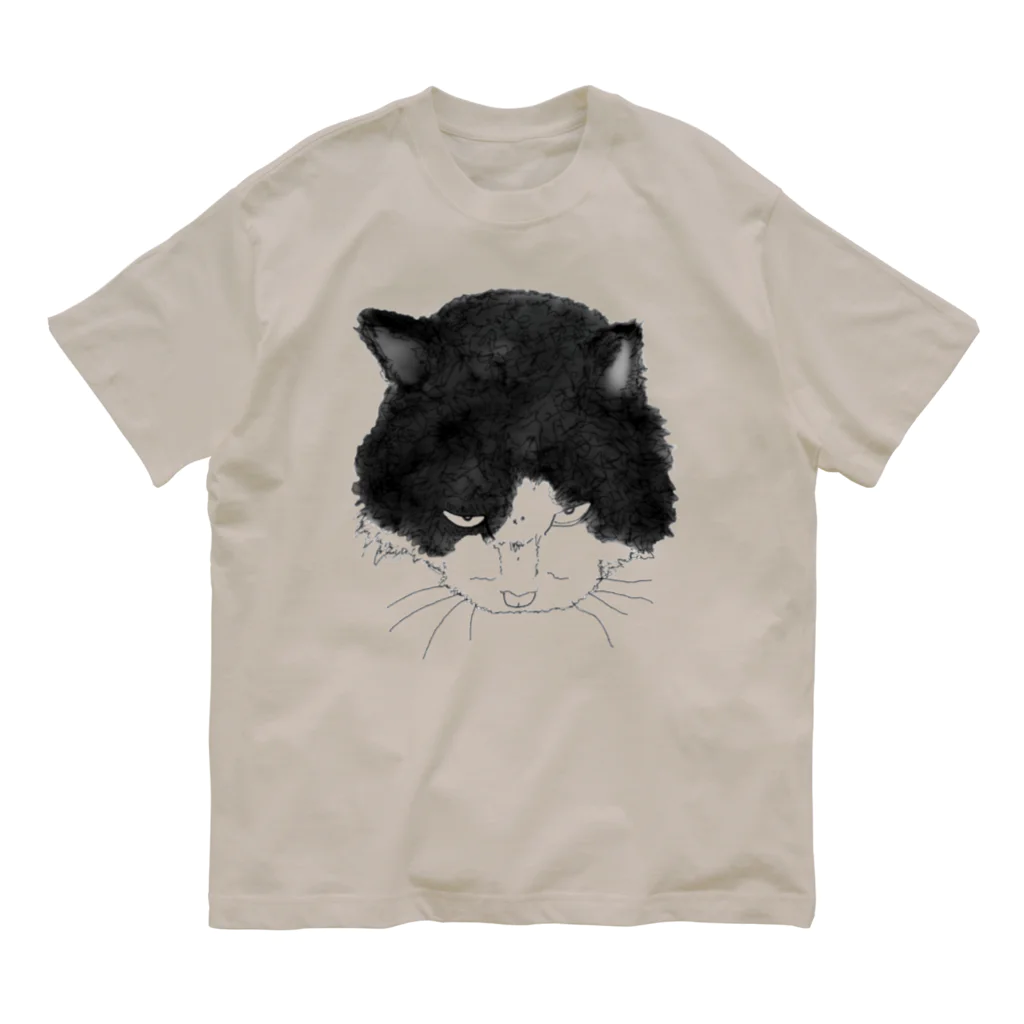 スナック半ばをすぎての睨みネコ, オーガニックコットンTシャツ