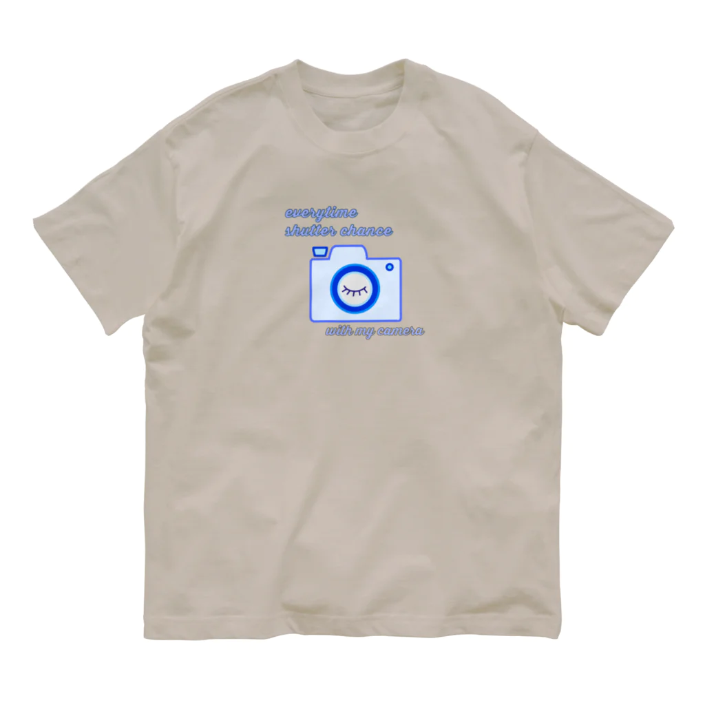 charlolのシャッターチャンス　ブルー オーガニックコットンTシャツ