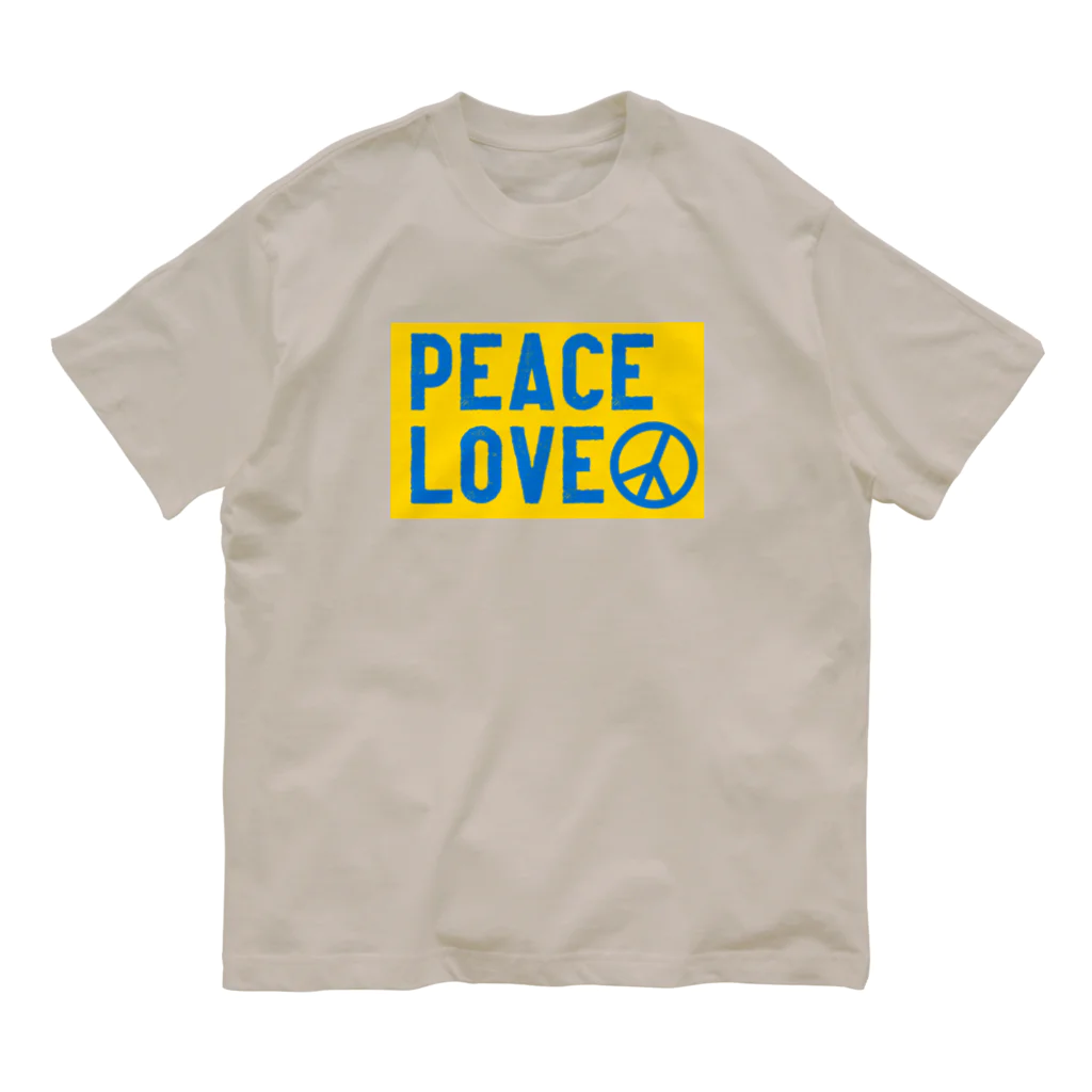 サトオのウクライナ色PEACE LOVEピースマーク（Peace symbol） Organic Cotton T-Shirt