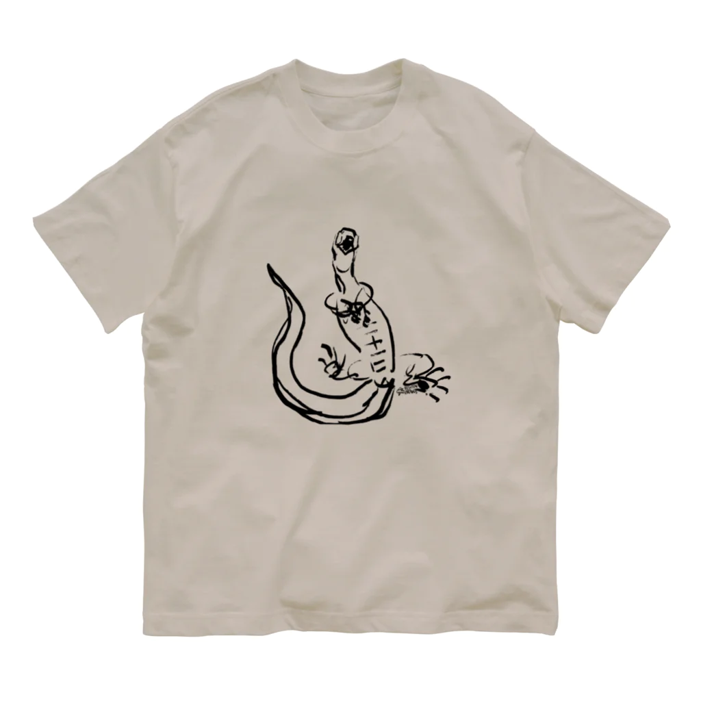 Villiamの【黒】ヘソ天オオトカゲ / HESOTEN VARANUS オーガニックコットンTシャツ