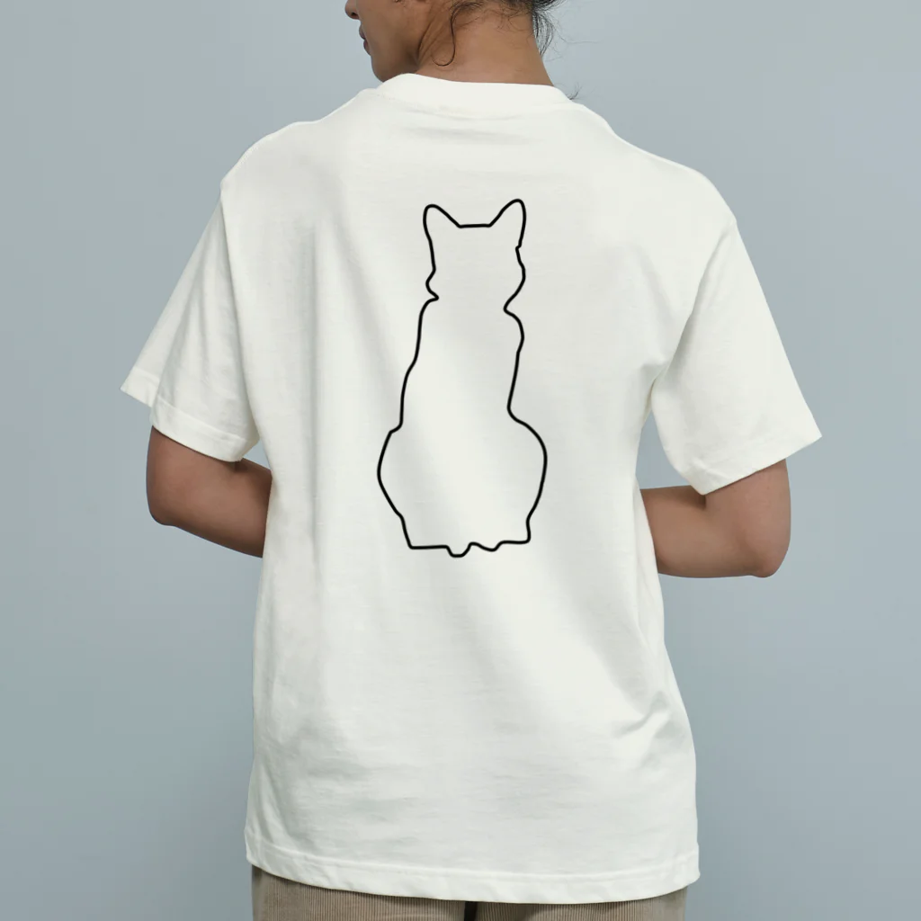 アトリエGINのロシアンブルー銀　猫の100% Tシャツ(線画Ver) オーガニックコットンTシャツ