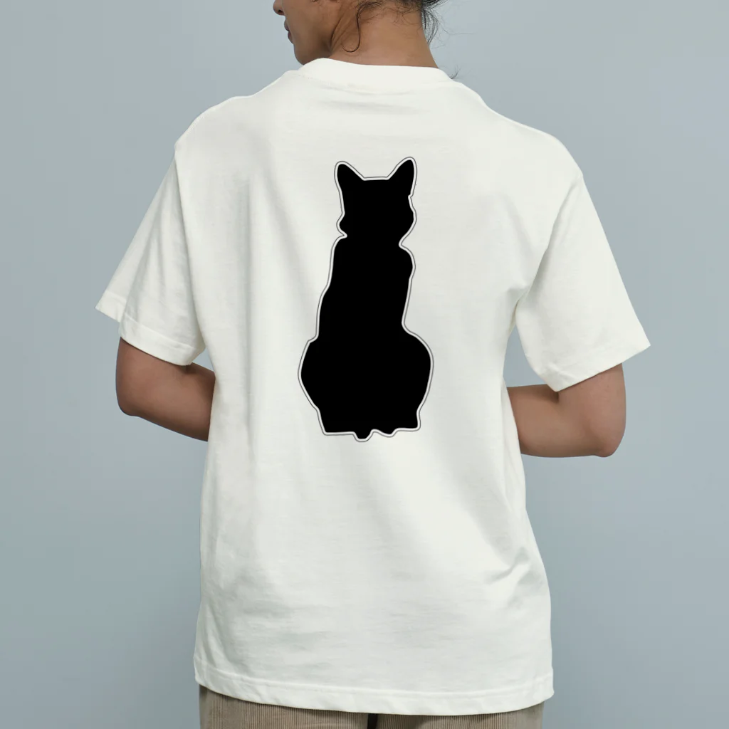 アトリエGINのロシアンブルー銀　猫の100% Tシャツ(黒シルエットVer)  オーガニックコットンTシャツ