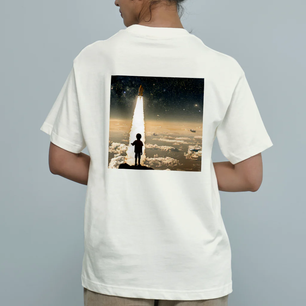 AI美女（appurin）公式グッズのスペースロケットと少年 オーガニックコットンTシャツ