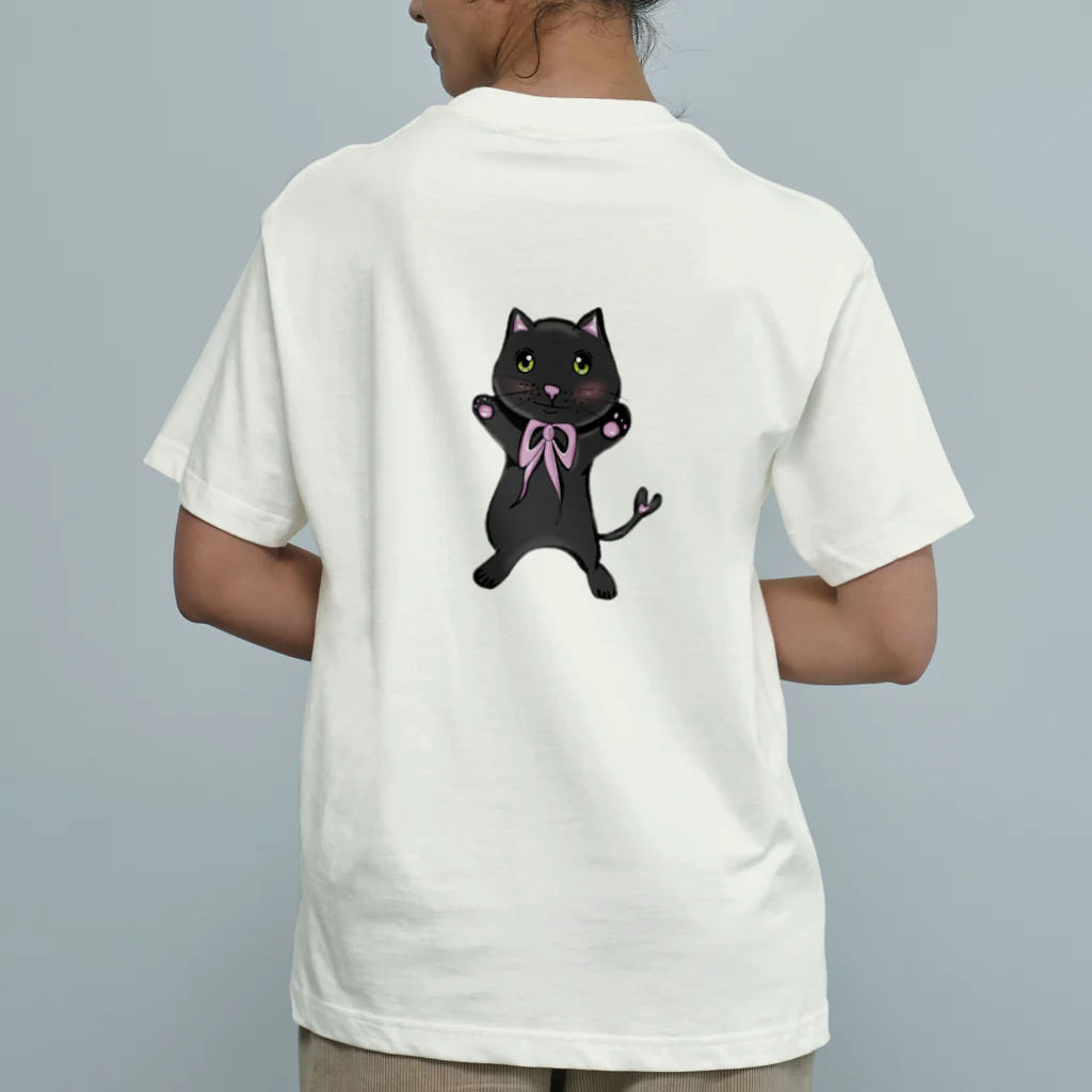 黒猫にゃにゃは七宇@繊細さんに優しい波動フィーリング鑑定士のかけがえのない相棒のきゅーてぃにゃにゃ オーガニックコットンTシャツ