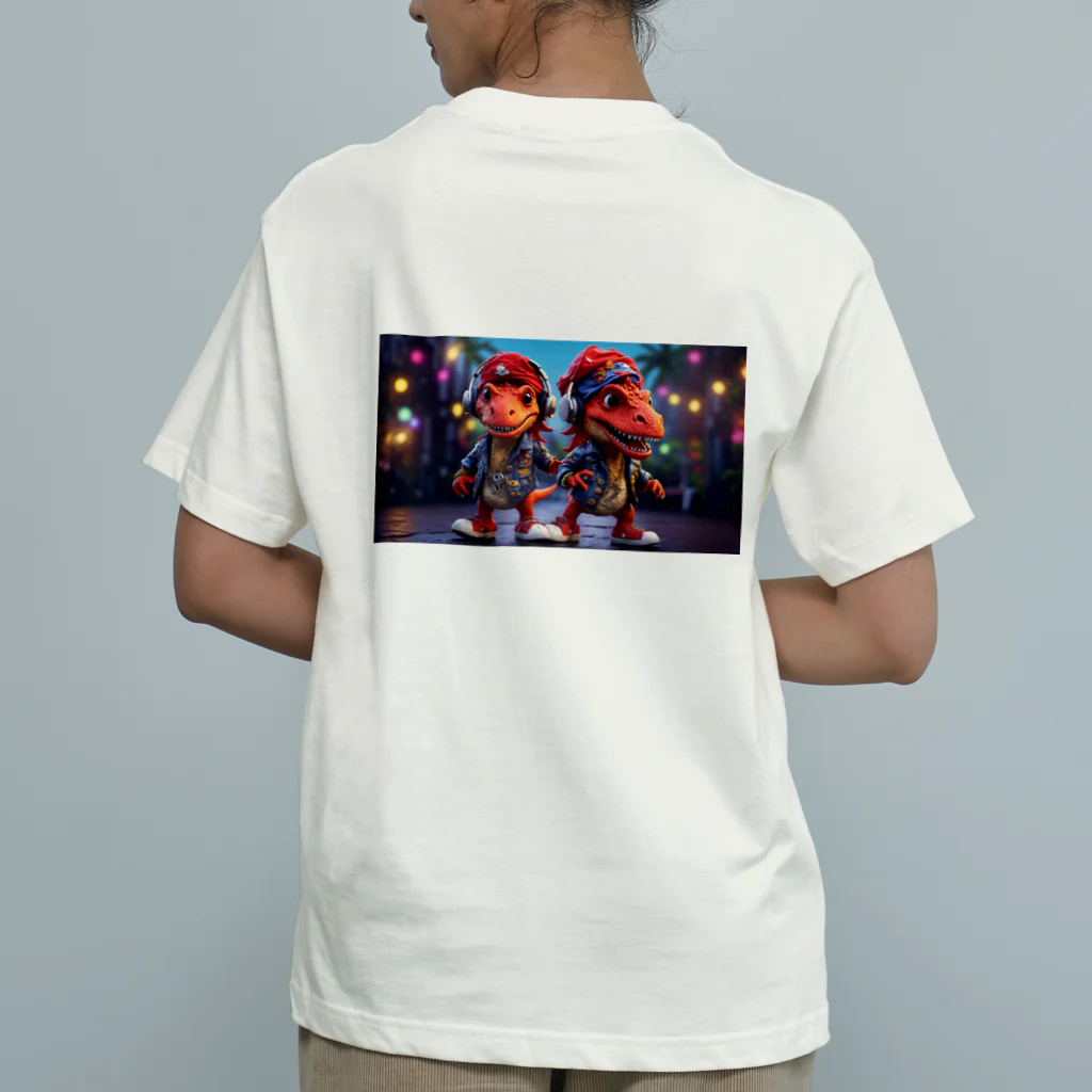 cha-yanのフェス好き恐竜 オーガニックコットンTシャツ