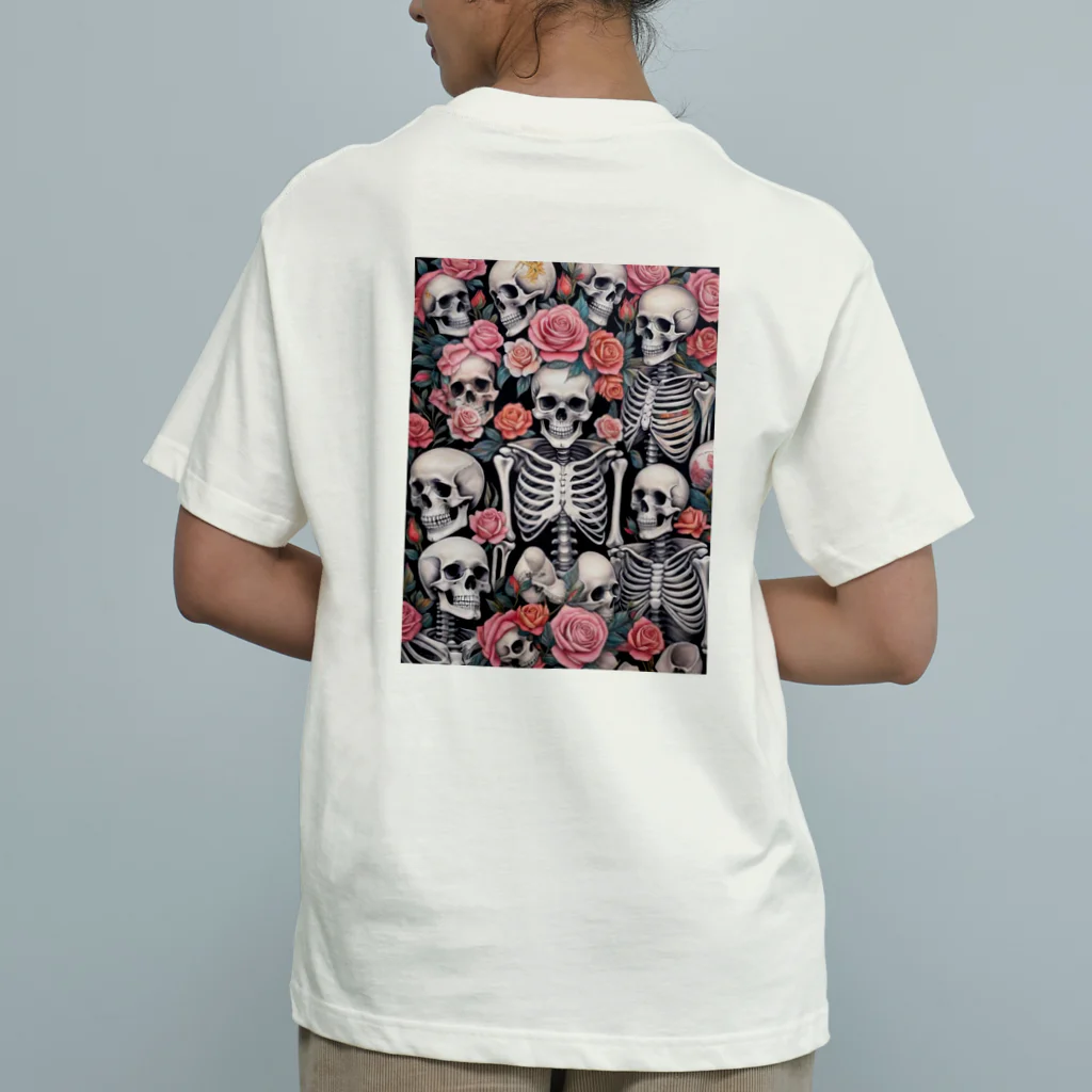 Skull sectionの薔薇とドクロ オーガニックコットンTシャツ