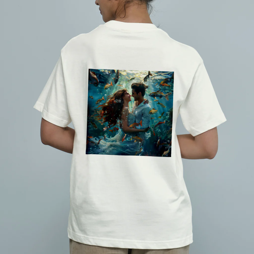 AQUAMETAVERSEの人魚姫と王子の微笑み アメジスト 2846 オーガニックコットンTシャツ